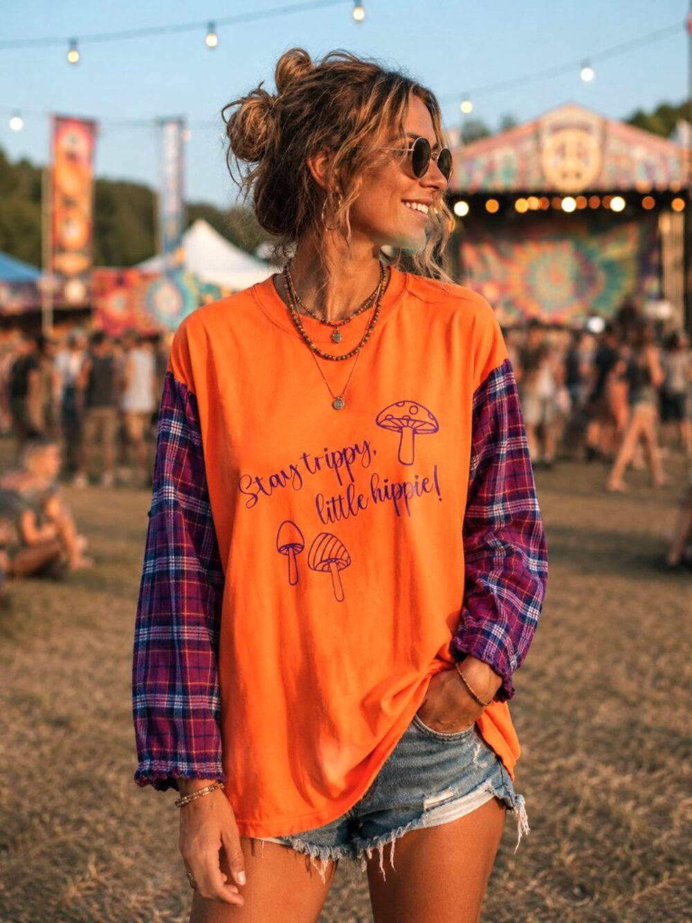 Upcycled Flannel Shirt Reworked Oversized Hippie Top Mushrooms Plus Size L-2XL
